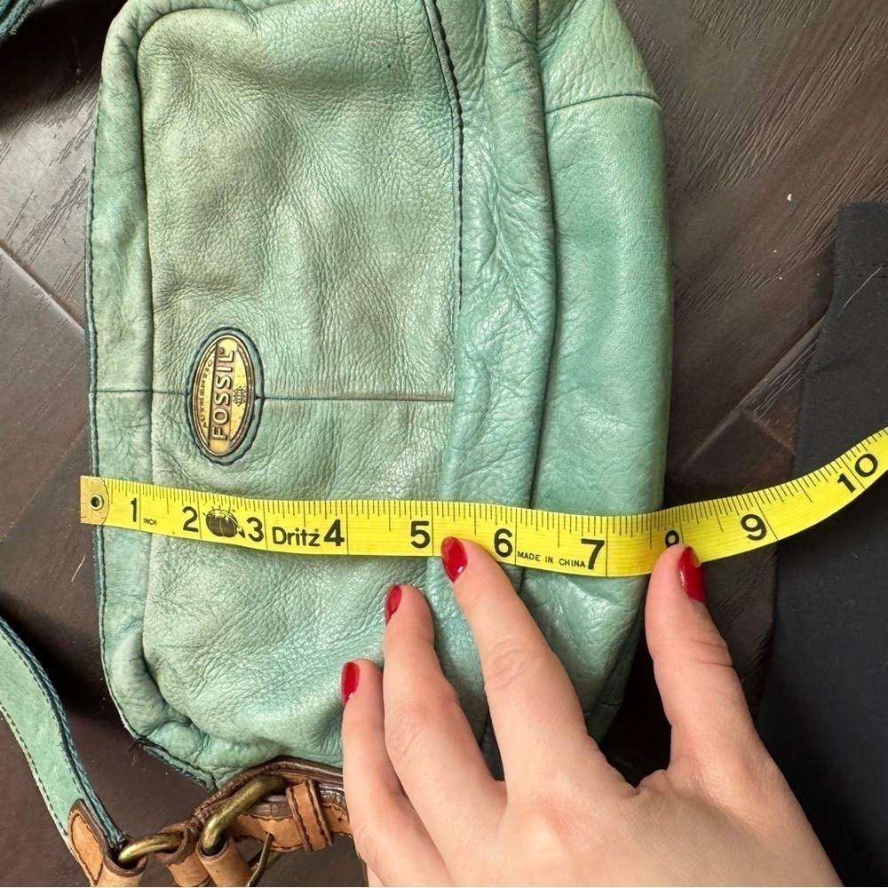 Fossil turquoise Leather Crossbody Bag boho western shabby chic coastal cowgirl - Picture 10 of 11